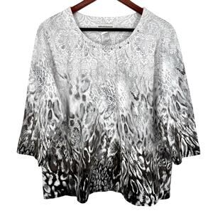 Alfred Dunner Plus Size 1X Gray White Sparkly Animal Print Blouse Shirt Top